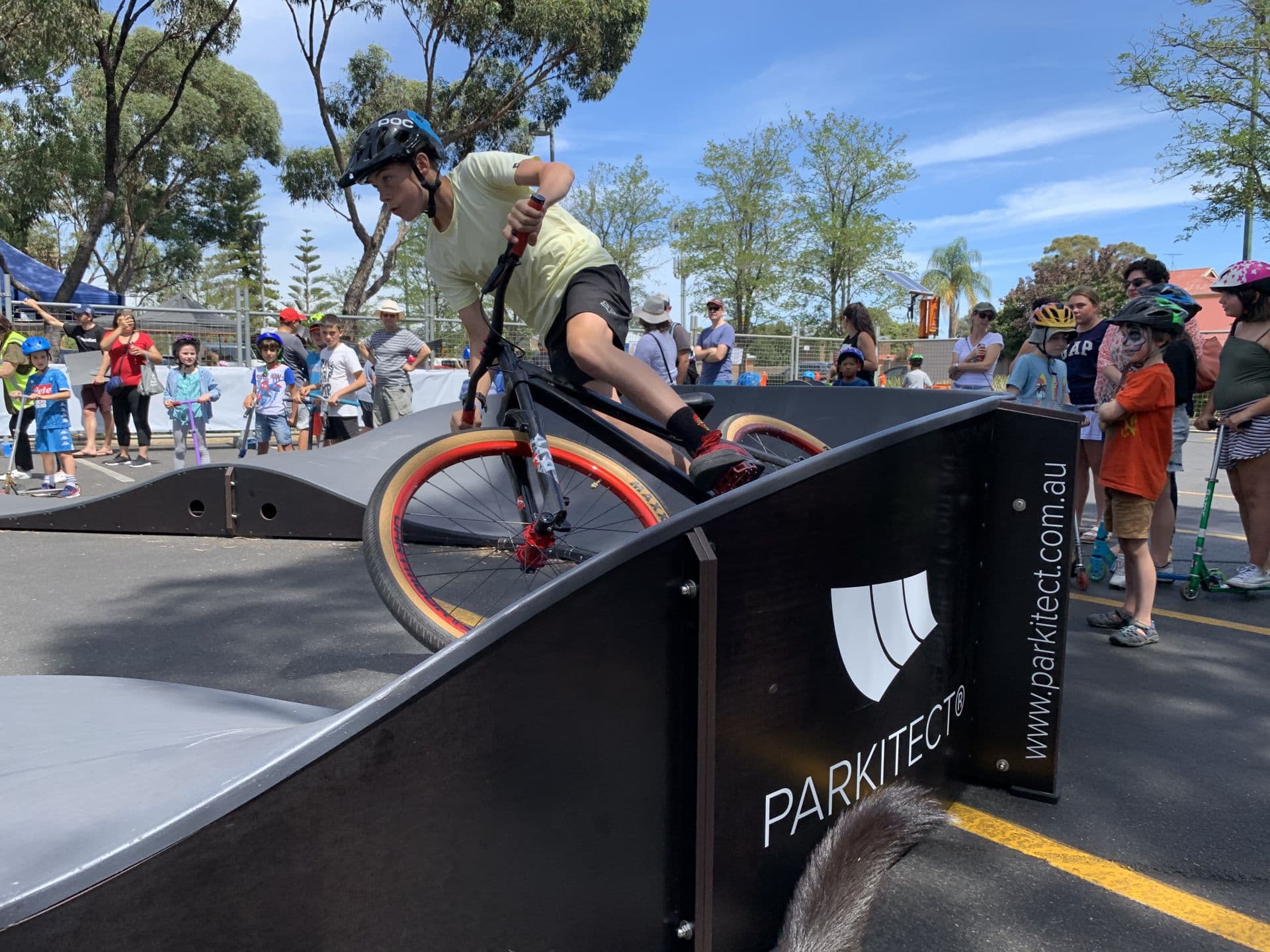 A teenager rides PARKITECTs modular pumptrack in Burnside, Australia