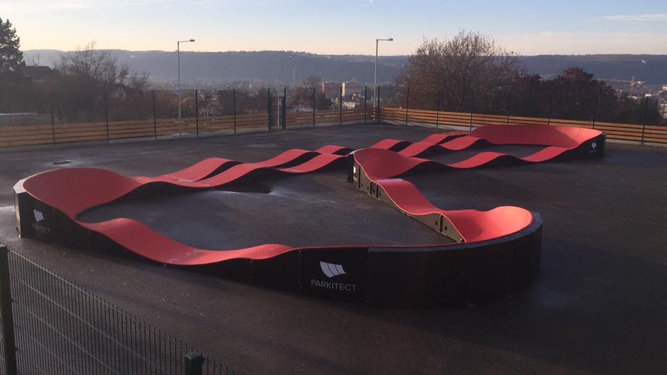 PARKITECT modular pumptracks are a great option for any under-used, flat surface, like this space in Prague, Czech Republic.