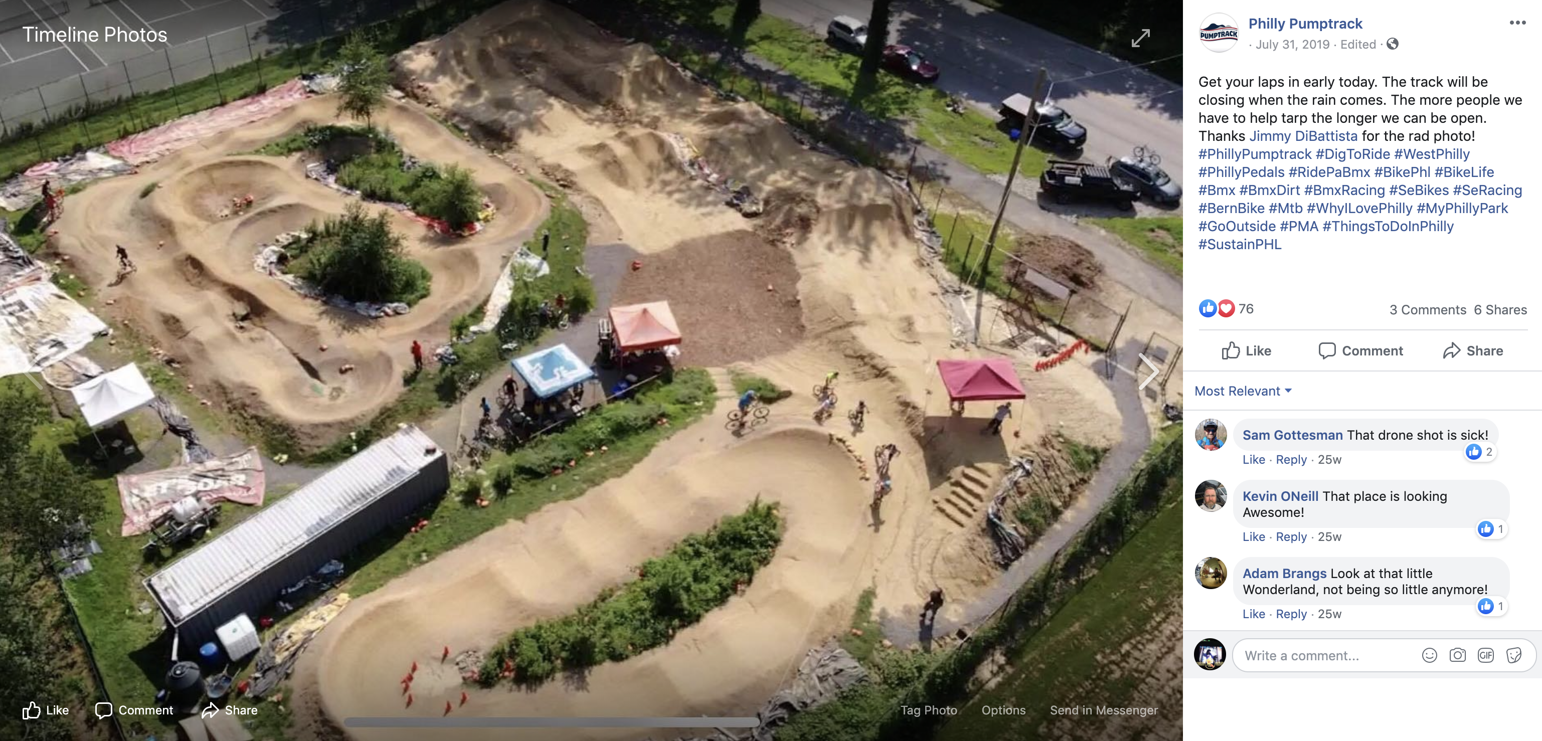 Aerial shot of community-powered Philly Pumptrack. 