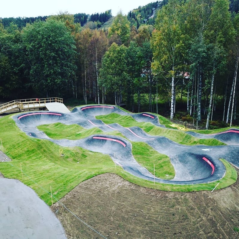 An asphault pumptrack built into the surrounding landscape.