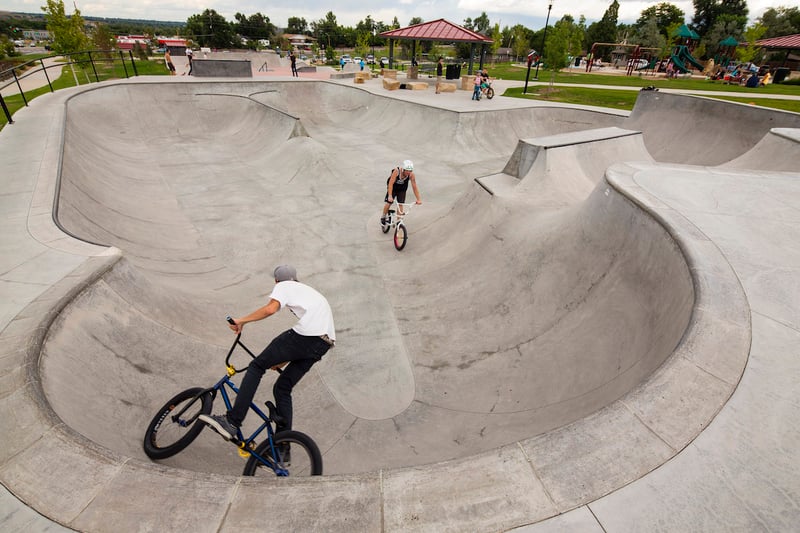 A skate park is an attraction for older youth at Discovery Park’s multigenerational playground.