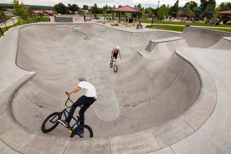 A skate park is an attraction for older youth at Discovery Park’s multigenerational playground.