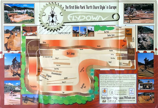 Brochure for Flydown Park, the fist North Shore Style bike park in Europe.