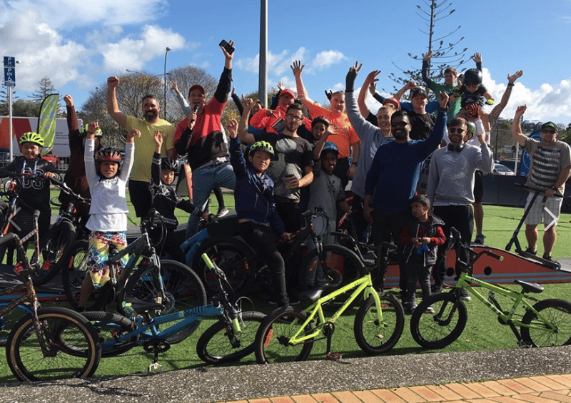 Community volunteers in Panuka, New Zealand at the pumptrack.