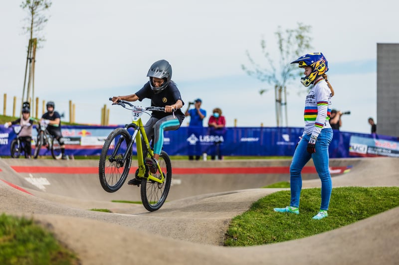 Khothalang Leuta performs a manual at the 2021 Pump Track World Championships