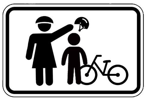 Mom-putting-a-helmet-on-a-kid-safety-sign