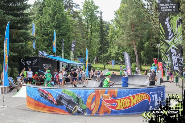 PARKITECTs modular pumptrack featurese the Hot Wheel brand in partnership with VSA Extreme to promote extreme sports