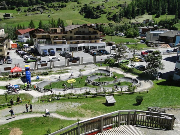 A biker’s paradise: take a bike vacation in Sölden. Here is a picture of the Bäckelar Pumptrack in the town center. (Photo credit PZ Pumptrack Austria.)
