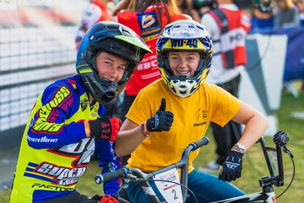 Racers Aiko Gommers and Pauton Ridenour at the Red Bull UCI Pumptrack World Championships 2021.