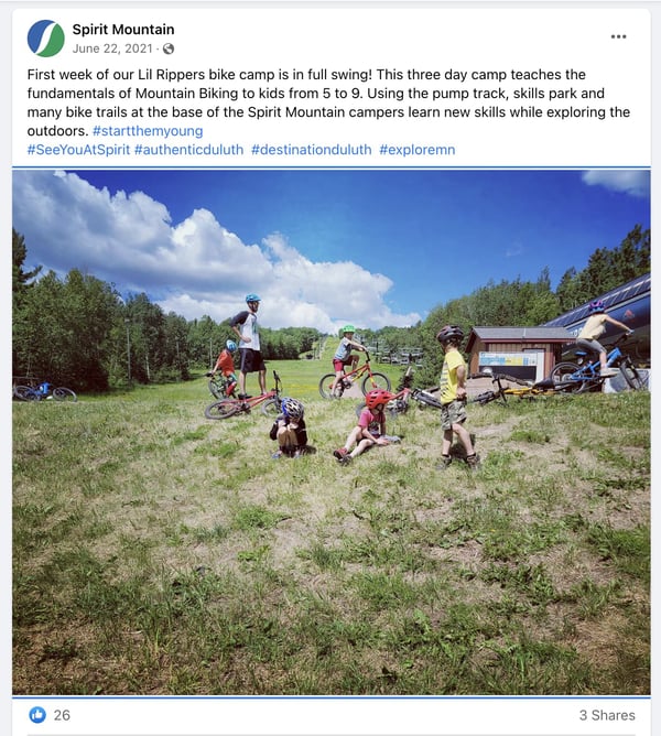 Spirit Mountain in Duluth, MN offers a Lil Rippers Mountain Bike Camp that incudes the use of the pumptrack 