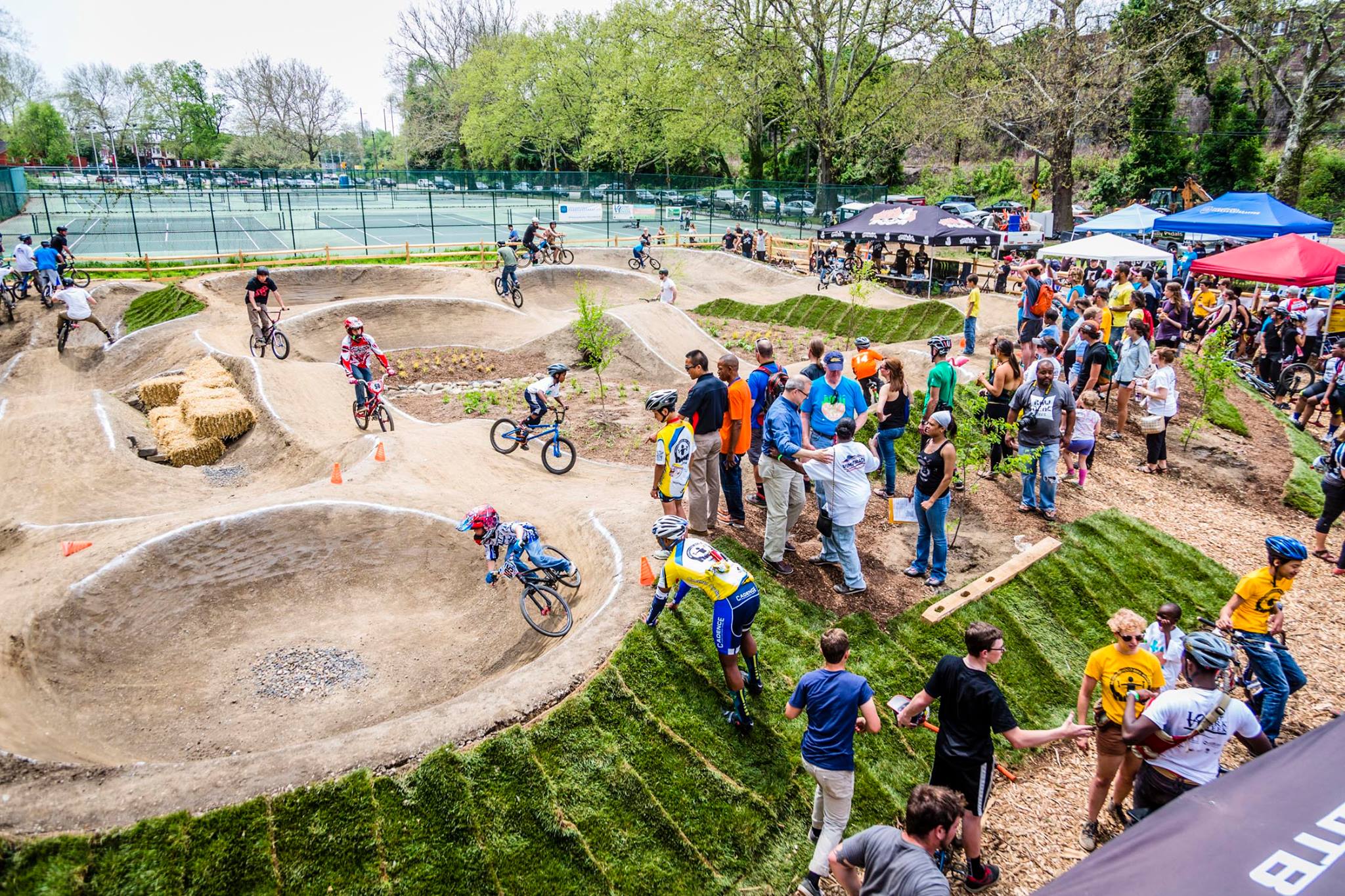 Community members frequenting the highly-popular and eventful Philly Pumptrack. Photo courtesy of the Philly Pumptrack.